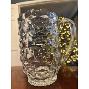 Indiana Glass Whitehall Clear Cubist 8.5" Tall Mid Century Heavy 52 oz Pitcher